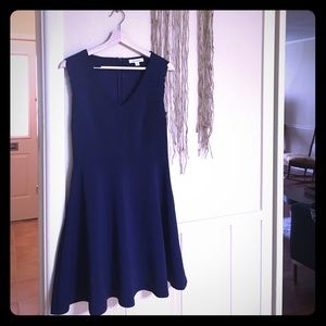 Navy Blue Embroidered Fitted Dress